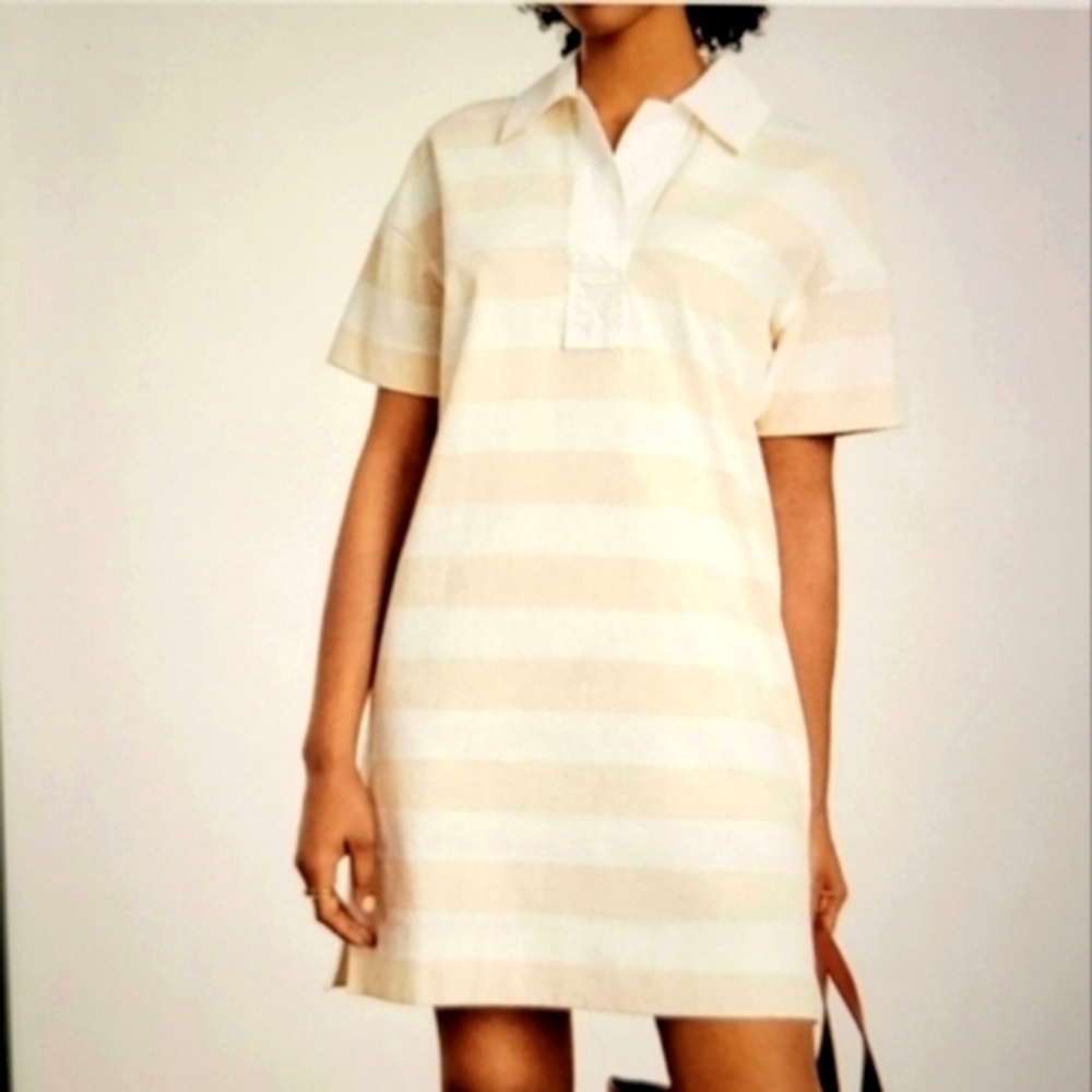 Everlane Light Tan Striped Shift Polo Short sleeve Dress